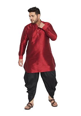 Maroon Solid Banglori Silk Kurta Pyjama Set For Men