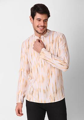 Peach Digital Print Cotton Rayon Kurta For Men