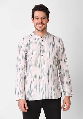 Green Digital Print Cotton Rayon Kurta For Men