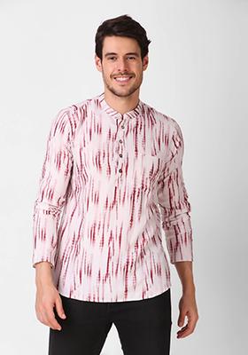 Pink Digital Print Cotton Rayon Kurta For Men