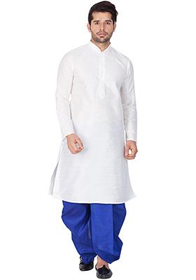 White Solid Banglori Silk Kurta Pyjama Set For Men