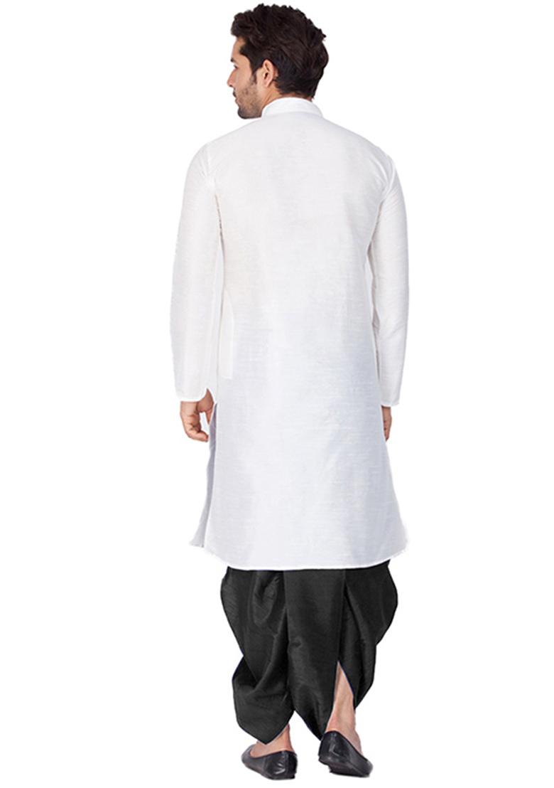 White Solid Banglori Silk Kurta Pyjama Set For Men