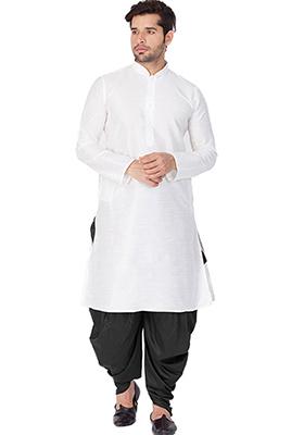 White Solid Banglori Silk Kurta Pyjama Set For Men