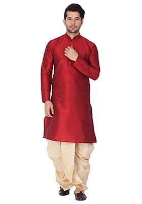 Maroon Solid Banglori Silk Kurta Pyjama Set For Men