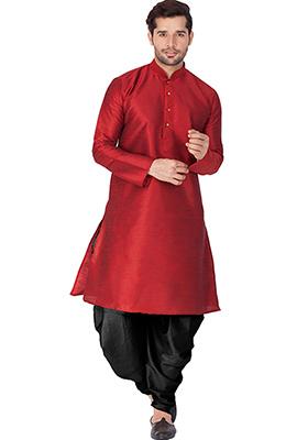 Maroon Solid Banglori Silk Kurta Pyjama Set For Men