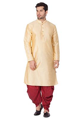Beige Solid Banglori Silk Kurta Pyjama Set For Men
