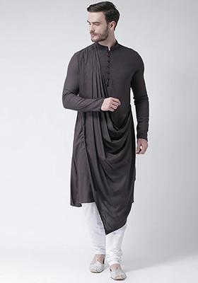 Black Solid Cotton Kurta Pyjama Set For Men