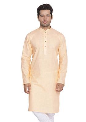 Peach Solid Cotton Kurta Pyjama Set For Men