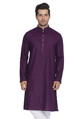 Purple Solid Cotton Kurta Pyjama Set For Men