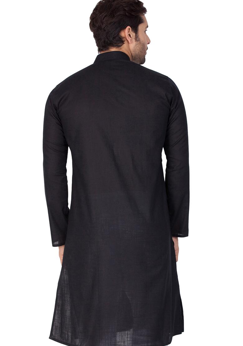 Black Solid Cotton Kurta Pyjama Set For Men