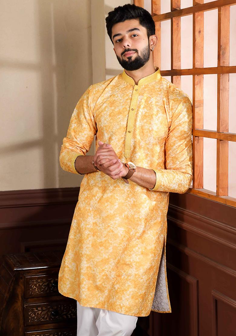 Gold Embellished Cotton Kurta Set For Men