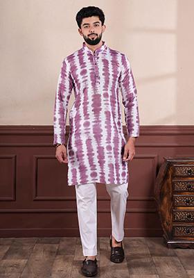 Wine Printed Linen Kurta For Men 