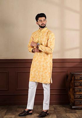 Gold Embellished Cotton Kurta For Men 