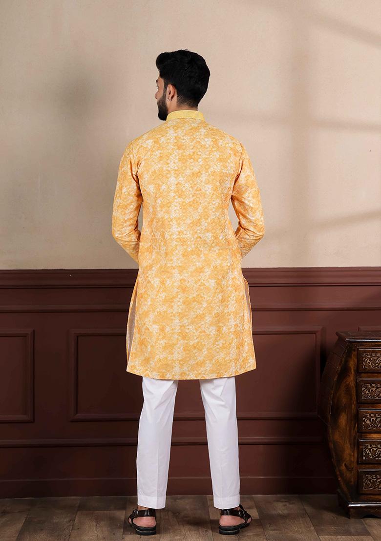 Gold Embellished Cotton Kurta For Men 
