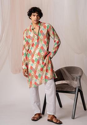 Multicolor Printed Viscose Kurta Set For Men