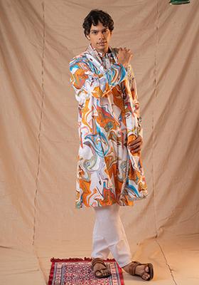 White Hand Embroidered Cotton Kurta Set For Men