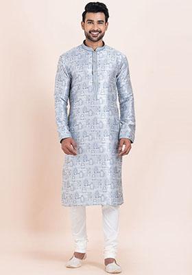 Multicolor Solid Silk Kurta Set For Men