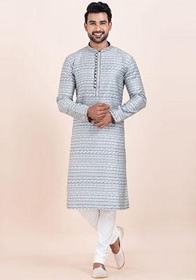 Multicolor Solid Silk Kurta Set For Men