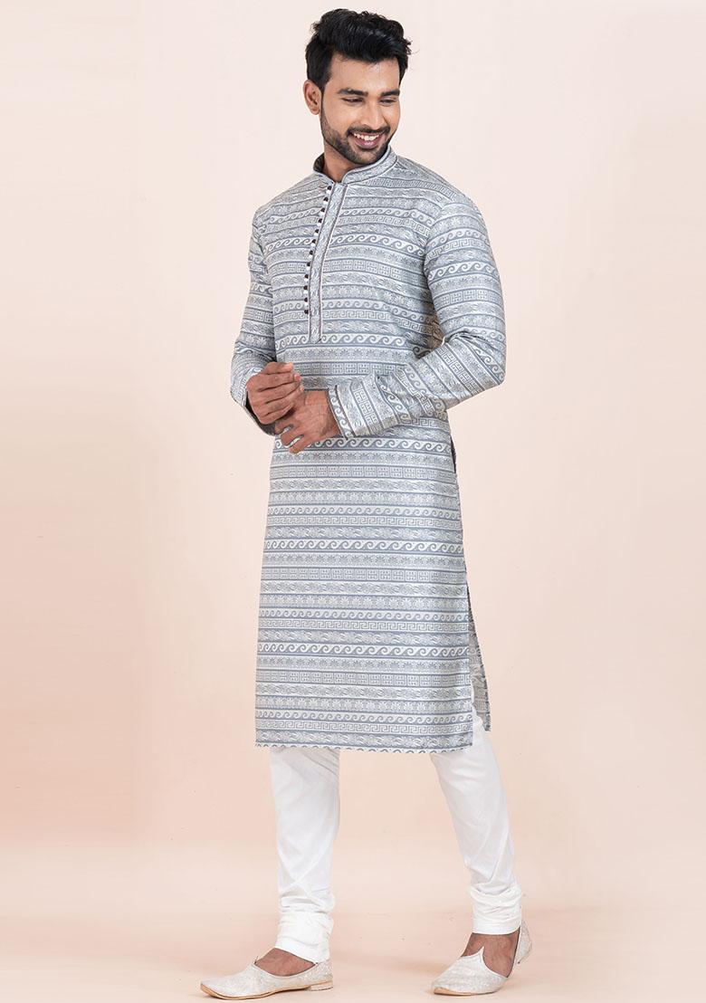 Multicolor Solid Silk Kurta Set For Men