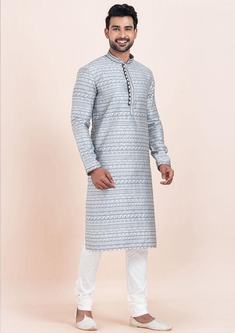 Multicolor Solid Silk Kurta Set For Men