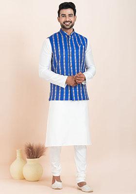 Multicolor Solid Jacquard Nehru Jacket For Men