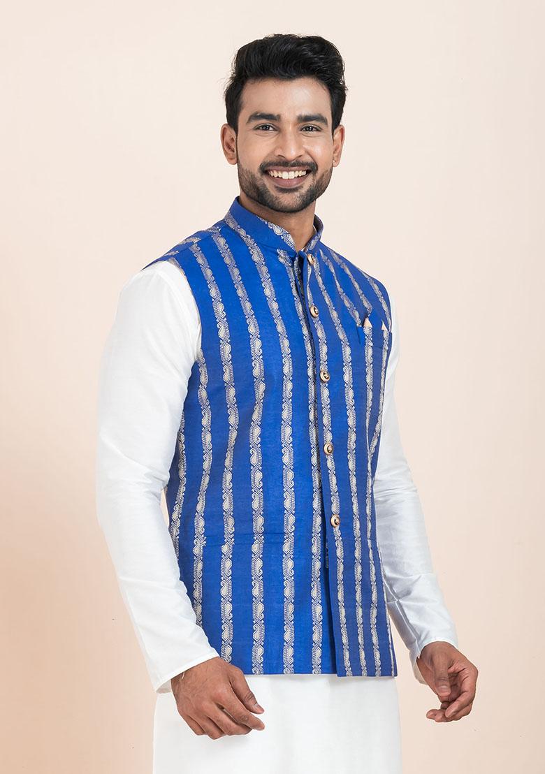 Multicolor Solid Jacquard Nehru Jacket For Men