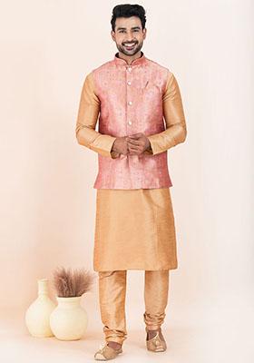 Multicolor Solid Jacquard Nehru Jacket For Men