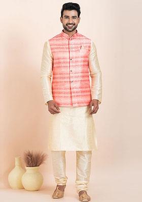 Multicolor Solid Jacquard Nehru Jacket For Men