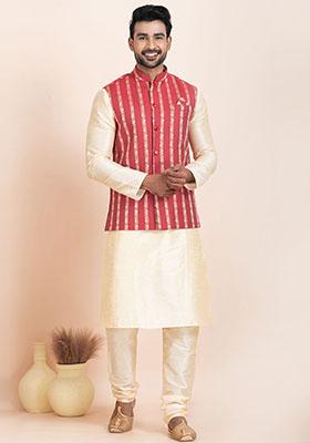 Multicolor Solid Jacquard Nehru Jacket For Men