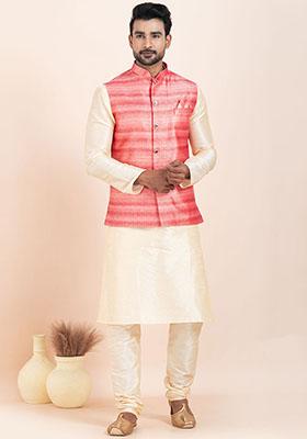 Multicolor Solid Jacquard Nehru Jacket For Men