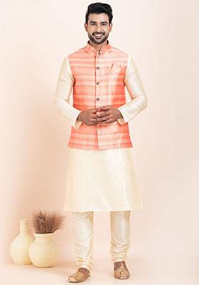 Multicolor Solid Jacquard Nehru Jacket For Men