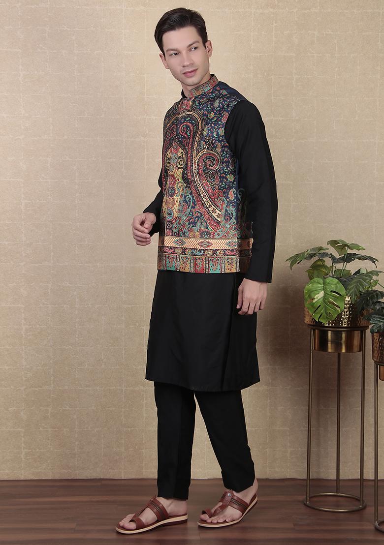 Blue Abstract print Art Silk Jacket For Men