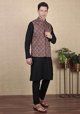 Maroon Abstract print Art Silk Jacket For Men