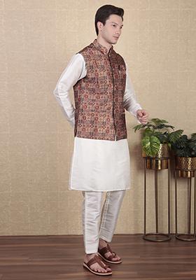 Maroon Abstract print Art Silk Jacket For Men