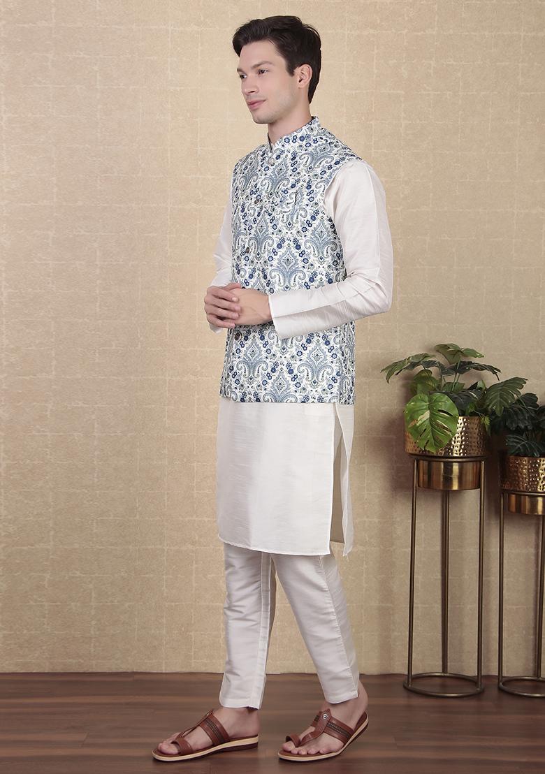 Blue Abstract print Art Silk Jacket For Men