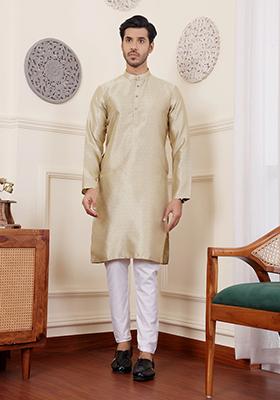 Green Woven Viscose  Kurta Set For Men