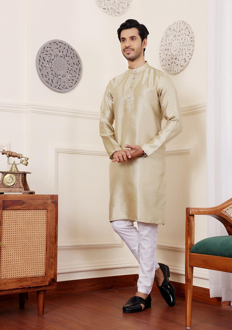 Green Woven Viscose  Kurta Set For Men