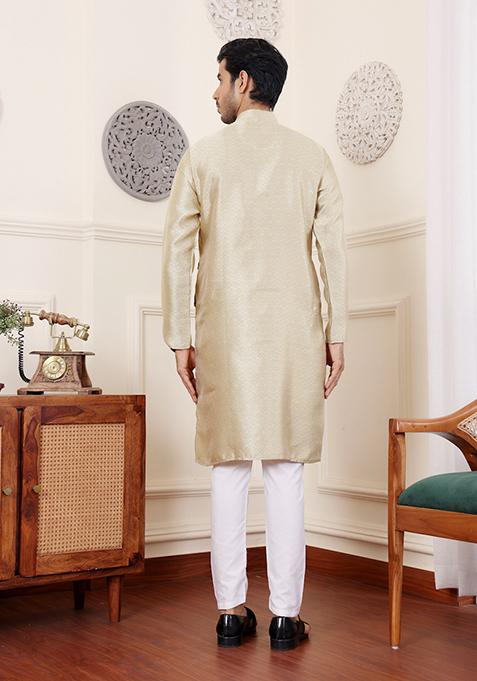 Green Woven Viscose Kurta Set For Men