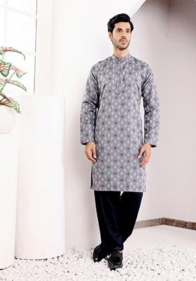 Grey Woven Viscose  Kurta For Men