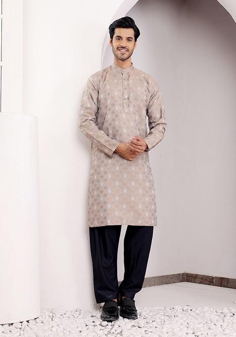 Brown Woven Viscose Kurta For Men — view on Indya