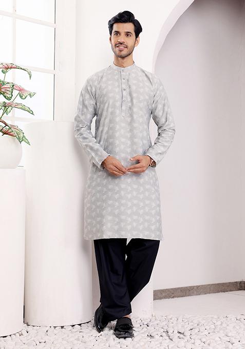 Grey Woven Viscose  Kurta For Men