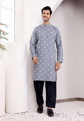 Blue Woven Viscose  Kurta For Men