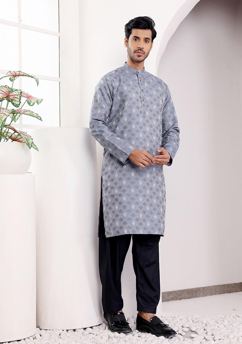 Blue Woven Viscose  Kurta For Men