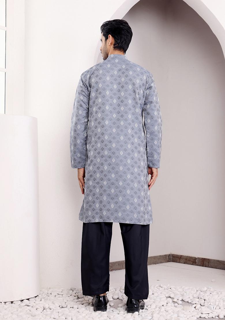 Blue Woven Viscose Kurta For Men