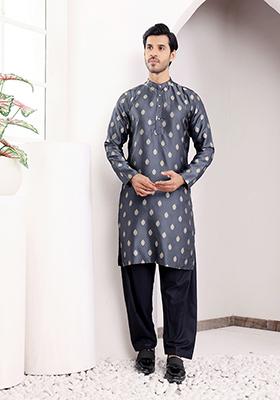 Blue Woven Viscose  Kurta For Men