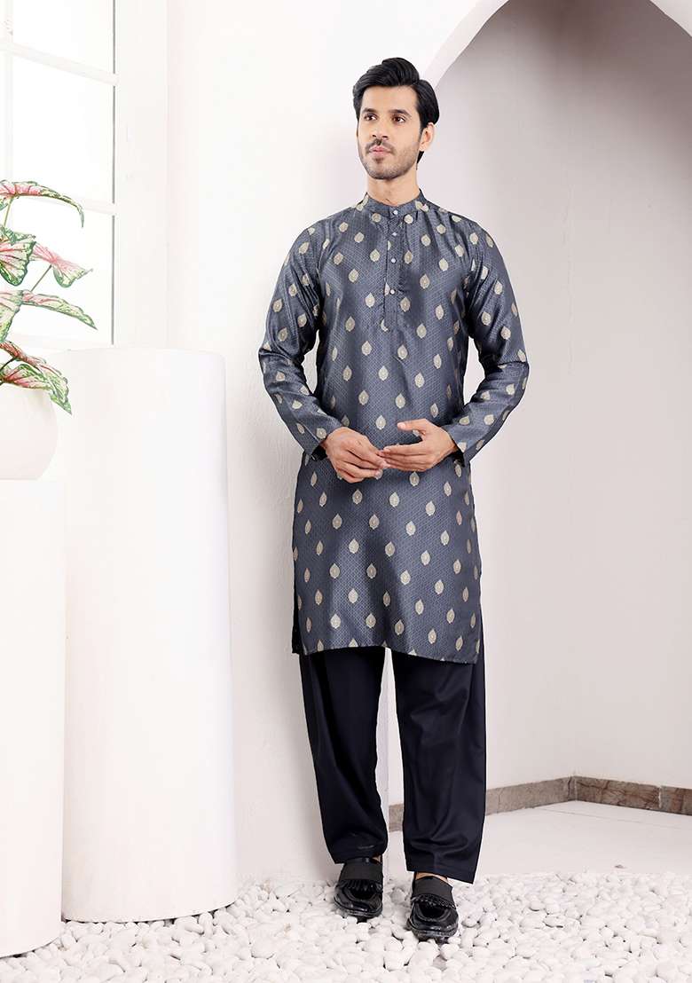 Blue Woven Viscose  Kurta For Men - Indya
