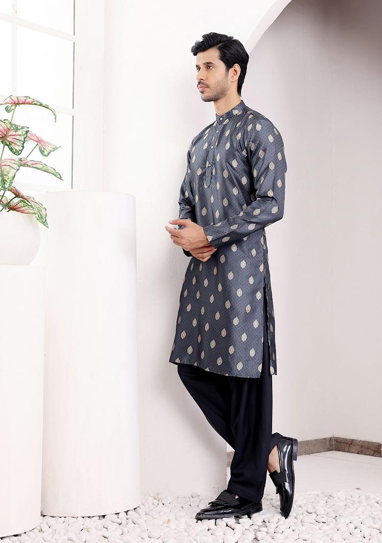 Blue Woven Viscose  Kurta For Men