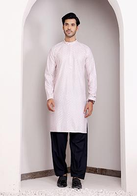 Pink Embroidered Georgette Kurta For Men
