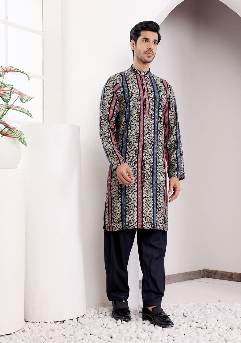 Multicolor Abstract print Art Silk Kurta For Men