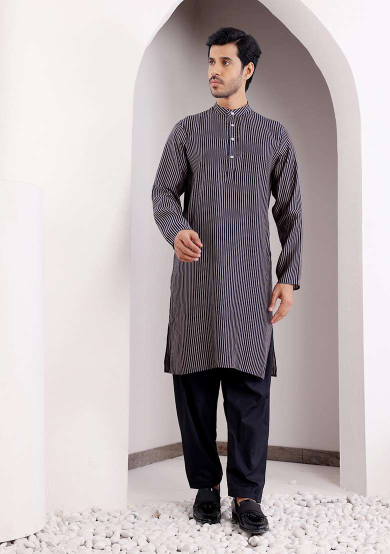 Blue Abstract print Art Silk Kurta For Men - Indya
